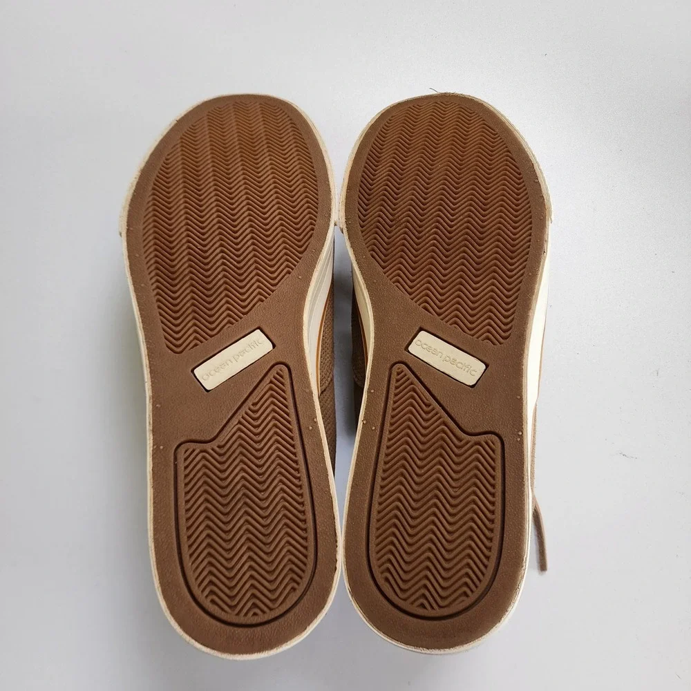 Ocean Pacific Mens Sneakers Perforated Leather Size 12 Almond Brown Skater Beach